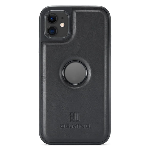 DG.MING For iPhone 11 Phone Case PU Leather Coated PC+TPU Hybrid Protective Cover - Black - 1