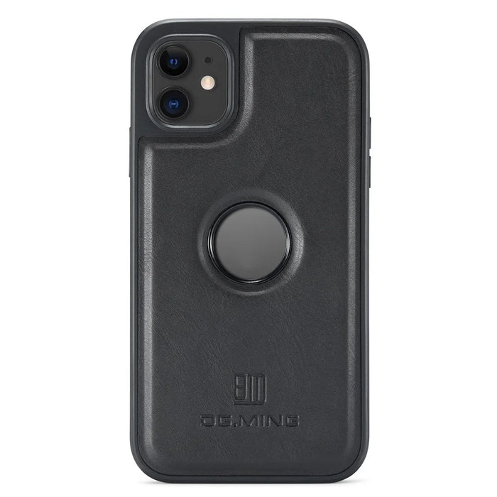 DG.MING For iPhone 11 Phone Case PU Leather Coated PC+TPU Hybrid Protective Cover - Black - 1