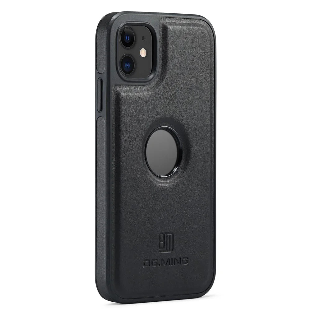 DG.MING For iPhone 11 Phone Case PU Leather Coated PC+TPU Hybrid Protective Cover - Black - 2
