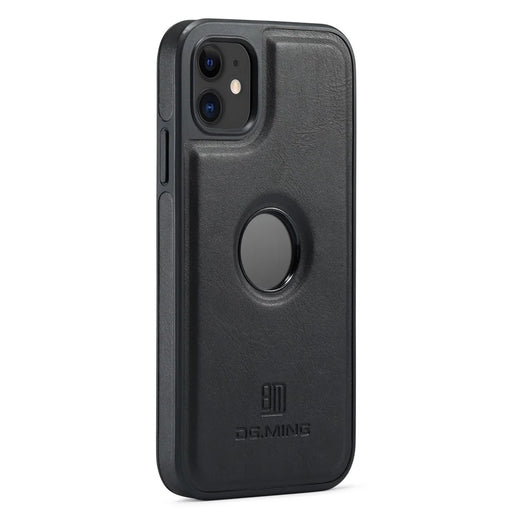 DG.MING For iPhone 11 Phone Case PU Leather Coated PC+TPU Hybrid Protective Cover - Black - 2