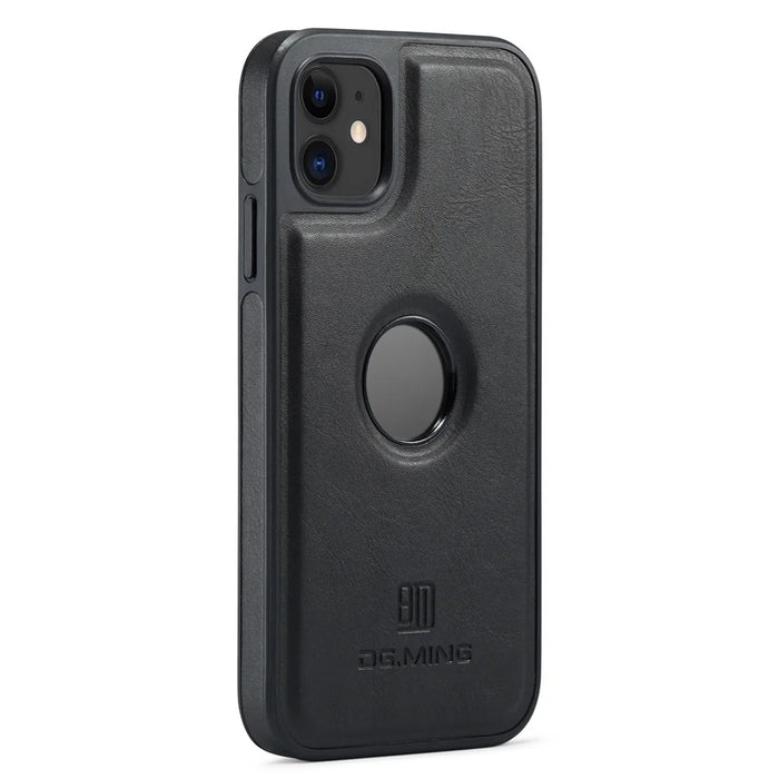 DG.MING For iPhone 11 Phone Case PU Leather Coated PC+TPU Hybrid Protective Cover - Black - 2