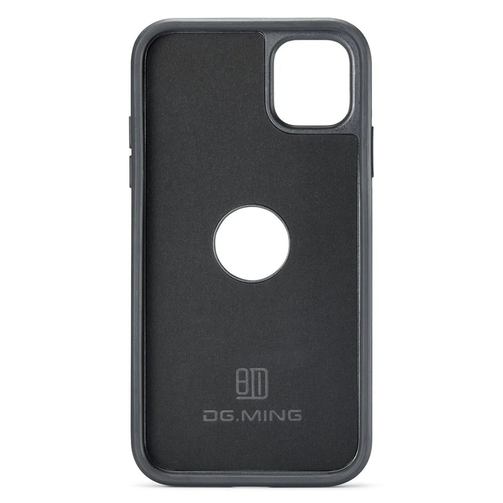 DG.MING For iPhone 11 Phone Case PU Leather Coated PC+TPU Hybrid Protective Cover - Black - 4