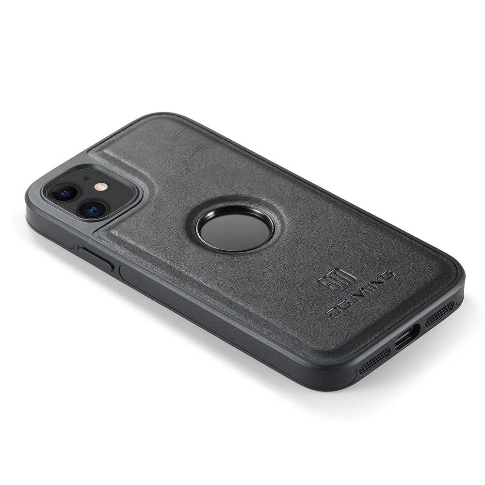 DG.MING For iPhone 11 Phone Case PU Leather Coated PC+TPU Hybrid Protective Cover - Black - 7