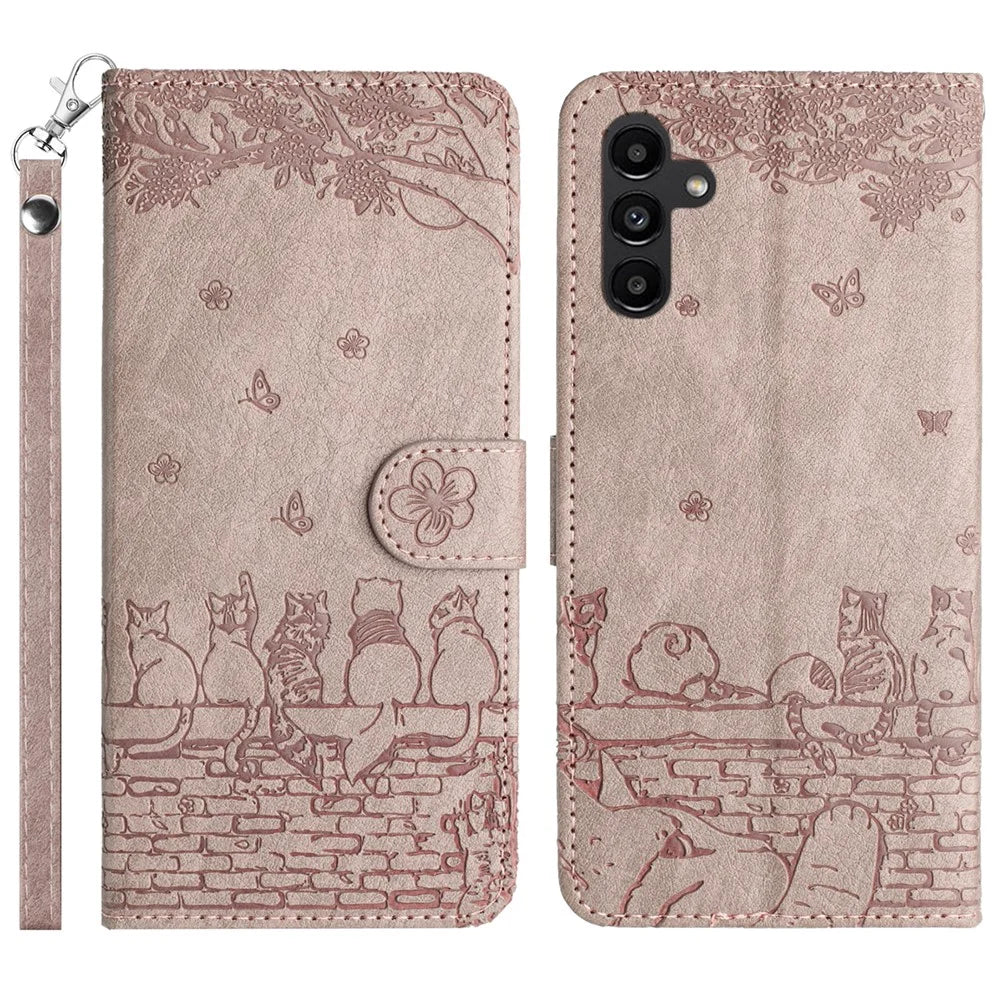 For Samsung Galaxy A15 5G Cover PU Leather Wallet Cell Phone Case with Strap - Purple - 1