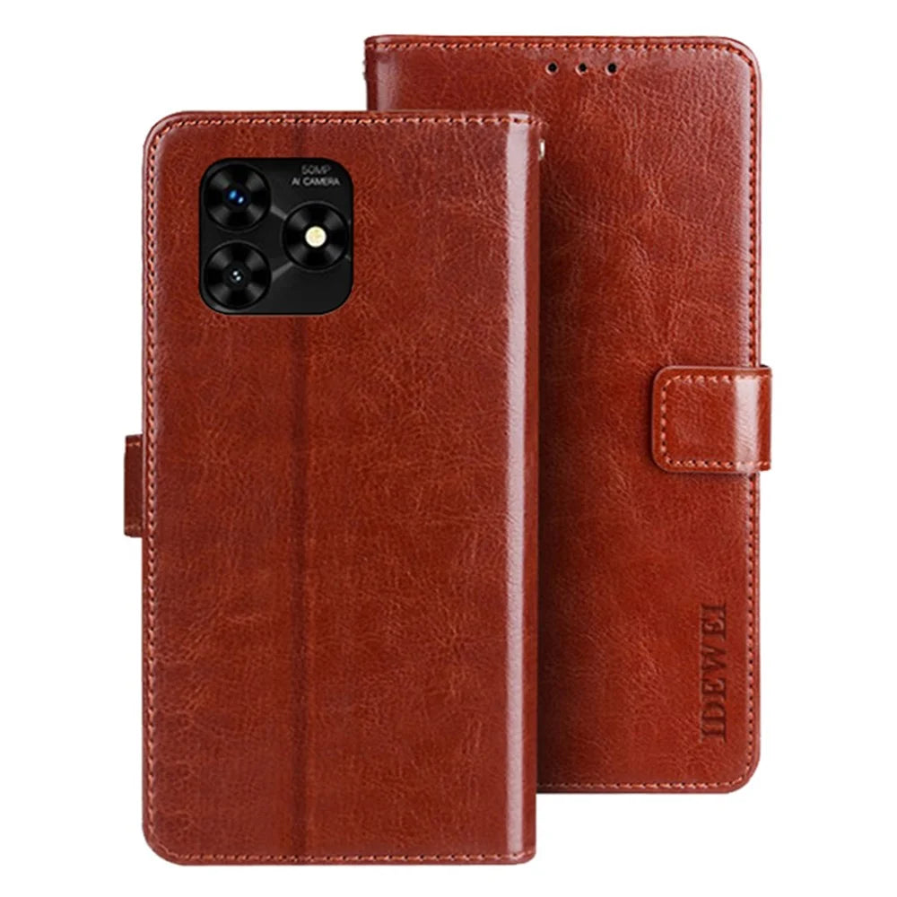 IDEWEI For Umidigi G5 Mecha Case PU Leather Crazy Horse Texture Phone Shell - Brown - 1