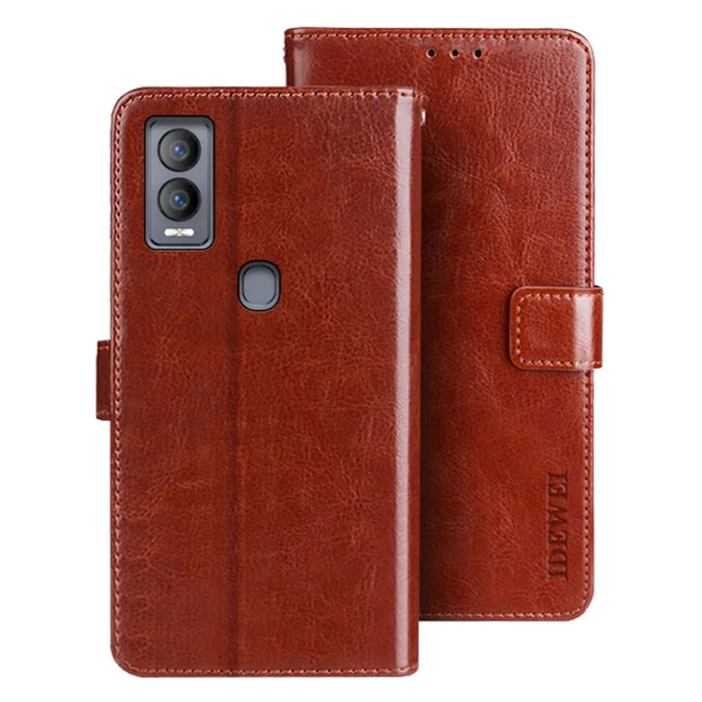 IDEWEI For AT&T Propel 5G Cell Phone Case Shockproof Flip Leather Wallet Cover - Brown - 1