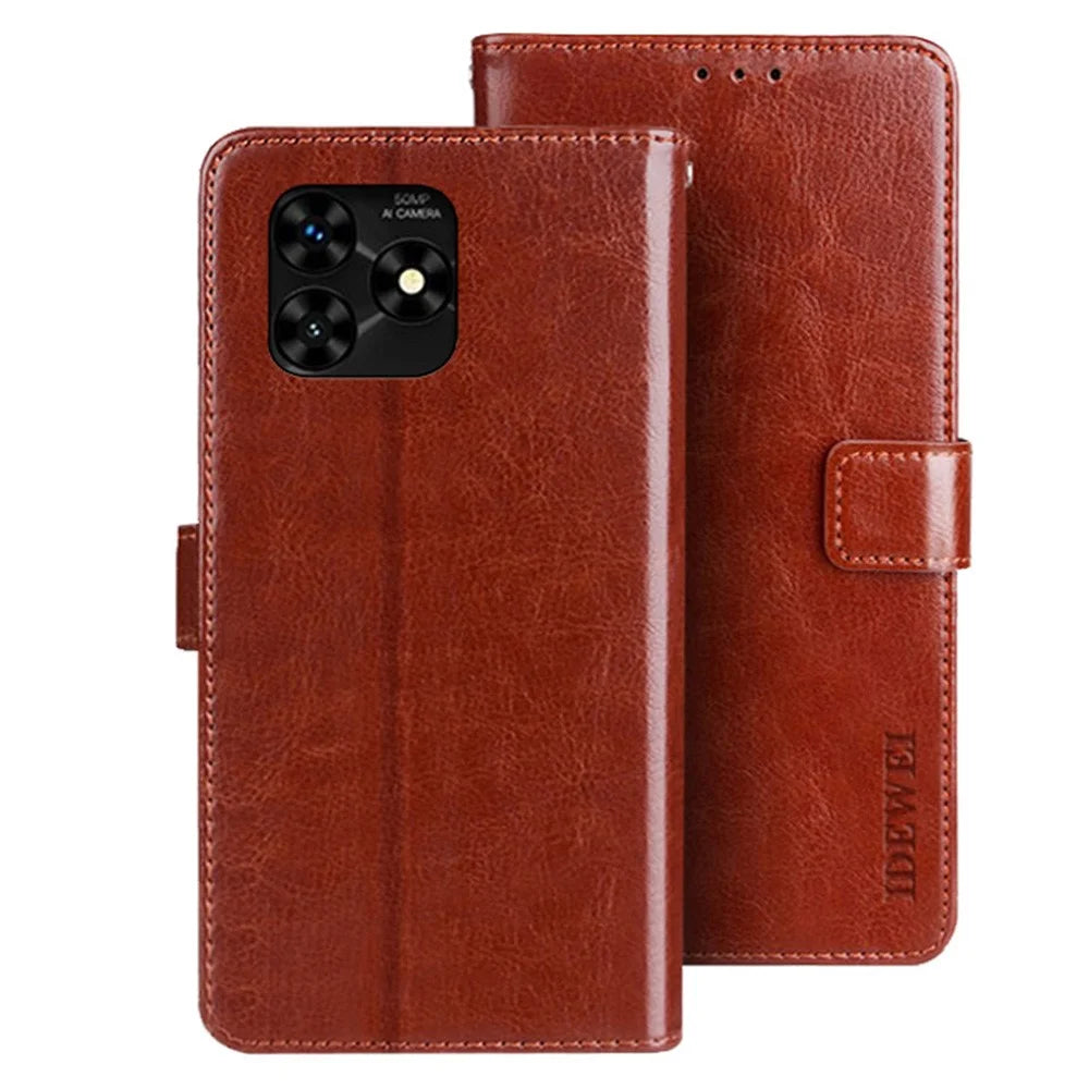 IDEWEI For Umidigi G5A Magnetic Case Crazy Horse Texture Flip Leather Wallet Phone Cover - Brown - 1