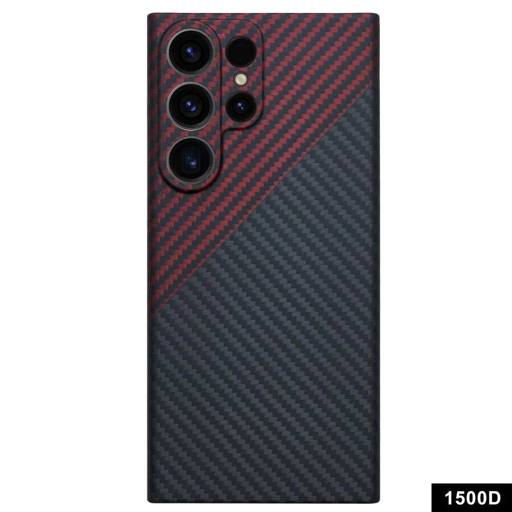 For Samsung Galaxy S23 Ultra Case 1500D Coarse Texture Aramid Fiber Precise Cutout Anti-Scratch Phone Cover - Red+Black - 1