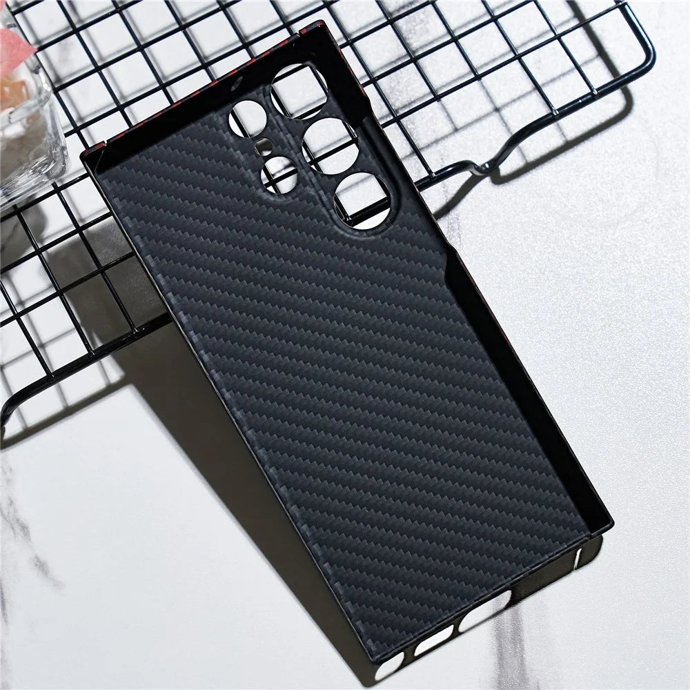 For Samsung Galaxy S23 Ultra Case 1500D Coarse Texture Aramid Fiber Precise Cutout Anti-Scratch Phone Cover - Red+Black - 2