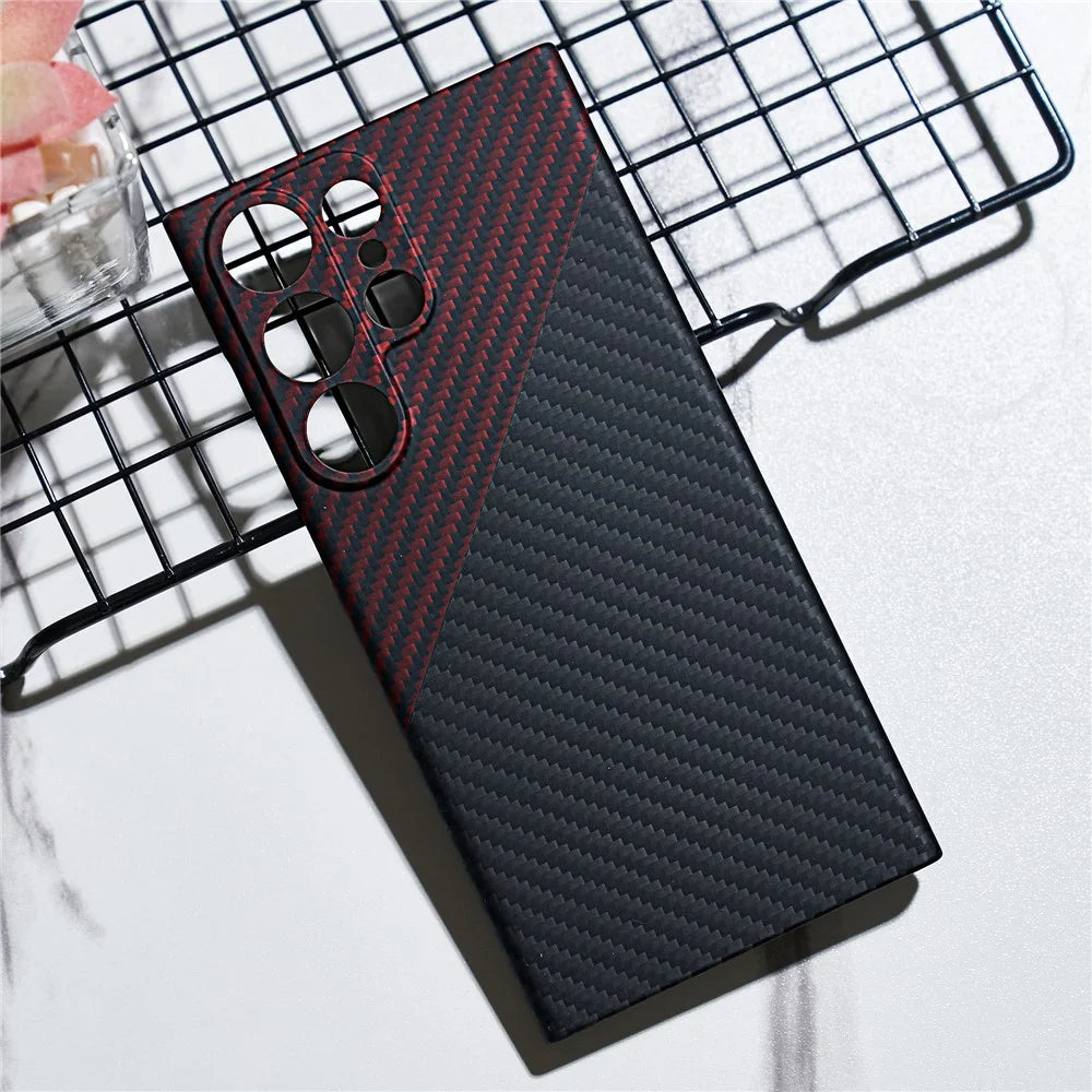 For Samsung Galaxy S23 Ultra Case 1500D Coarse Texture Aramid Fiber Precise Cutout Anti-Scratch Phone Cover - Red+Black - 3