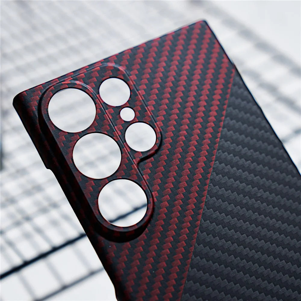 For Samsung Galaxy S23 Ultra Case 1500D Coarse Texture Aramid Fiber Precise Cutout Anti-Scratch Phone Cover - Red+Black - 4