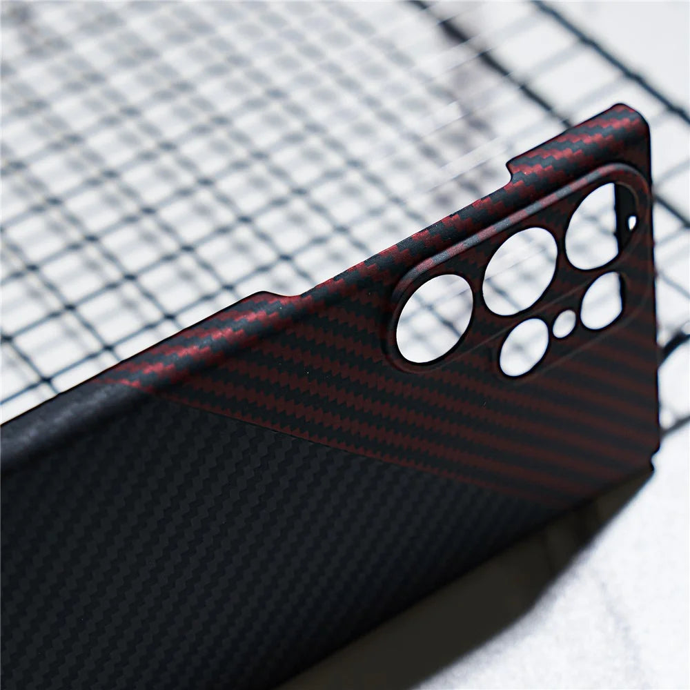 For Samsung Galaxy S23 Ultra Case 1500D Coarse Texture Aramid Fiber Precise Cutout Anti-Scratch Phone Cover - Red+Black - 5
