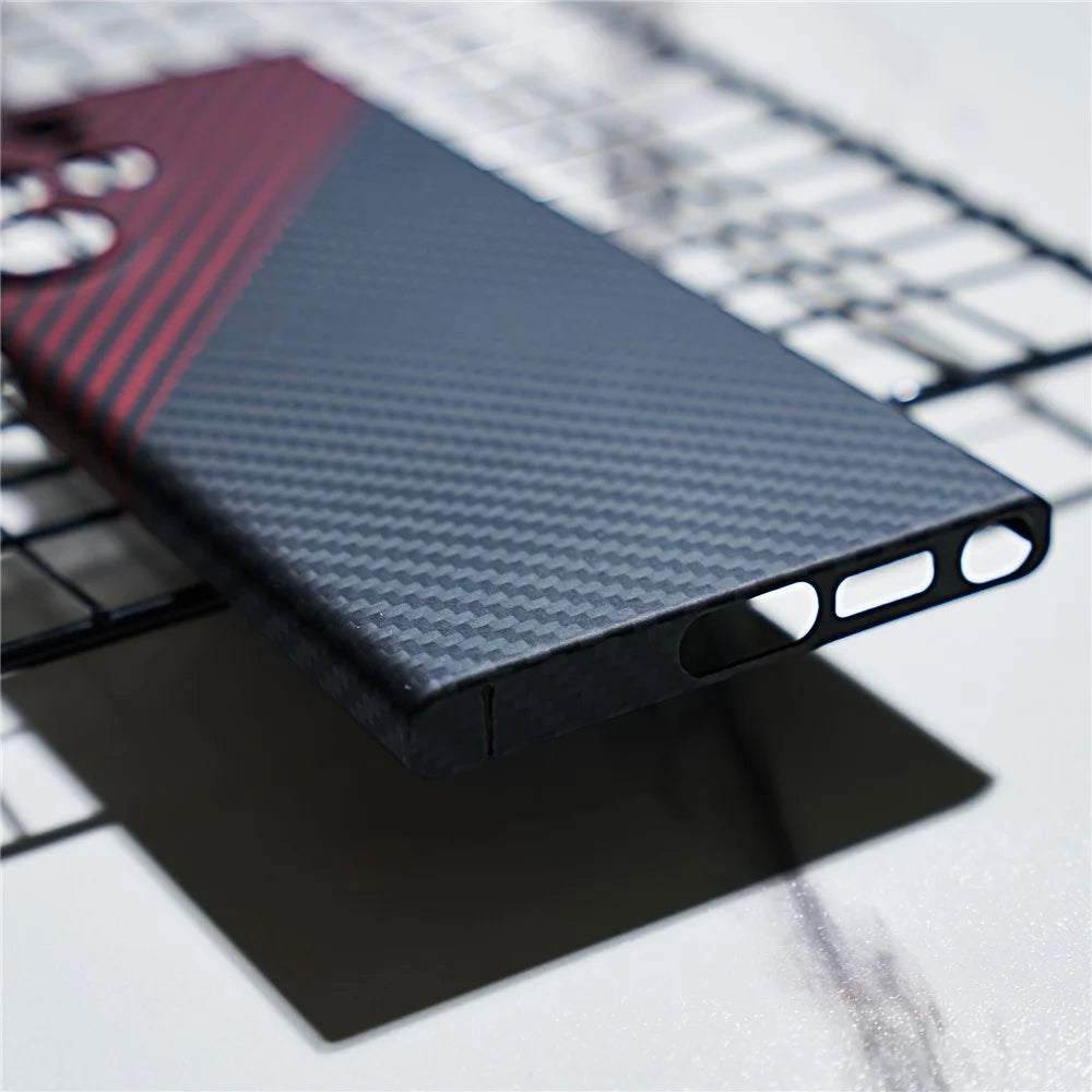 For Samsung Galaxy S23 Ultra Case 1500D Coarse Texture Aramid Fiber Precise Cutout Anti-Scratch Phone Cover - Red+Black - 6