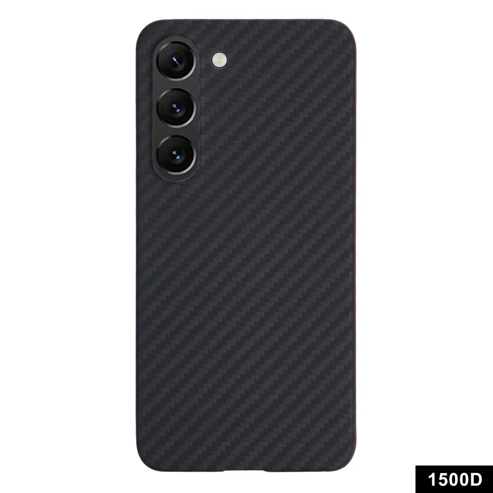 For Samsung Galaxy S23 Case Aramid Fiber 1500D Coarse Texture Aramid Fiber Slim Phone Back Cover (Big Lens Hole) - Black - 1