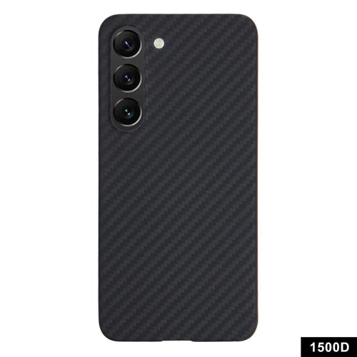 For Samsung Galaxy S23 Case Aramid Fiber 1500D Coarse Texture Aramid Fiber Slim Phone Back Cover (Big Lens Hole) - Black - 1
