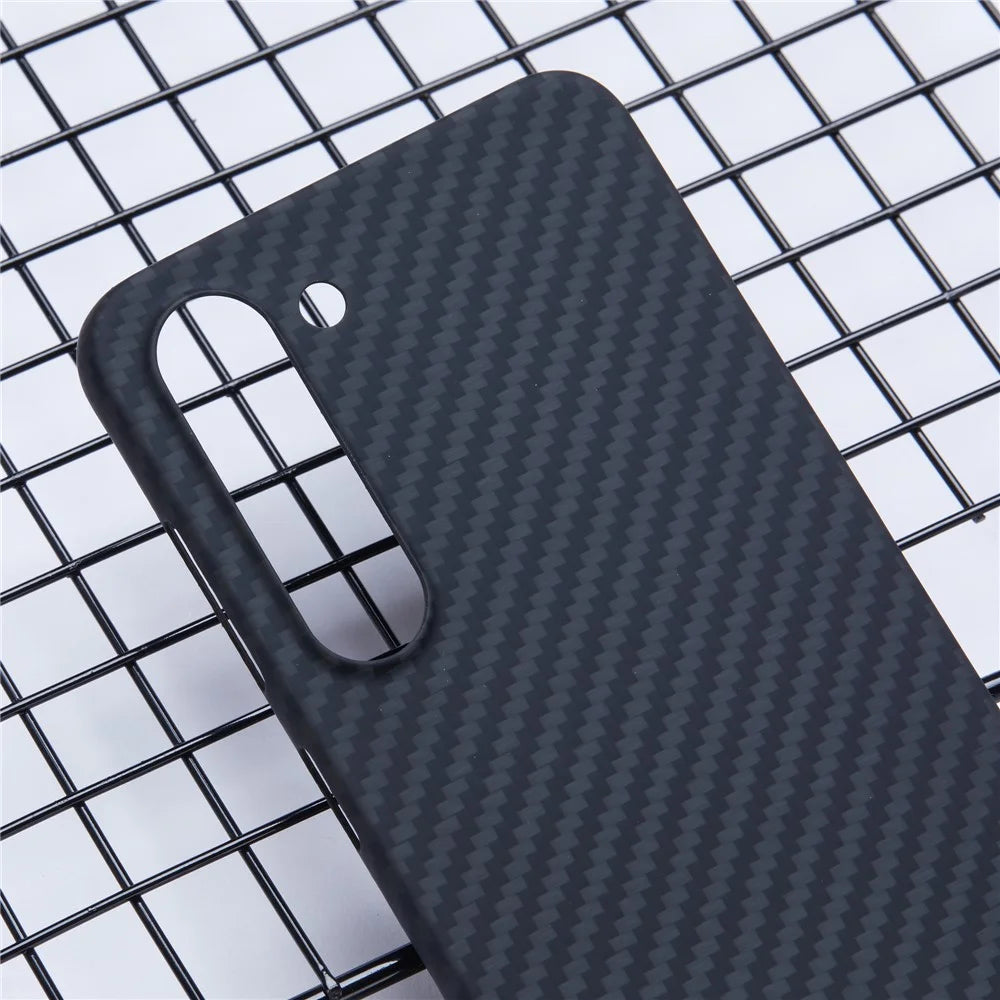 For Samsung Galaxy S23 Case Aramid Fiber 1500D Coarse Texture Aramid Fiber Slim Phone Back Cover (Big Lens Hole) - Black - 5