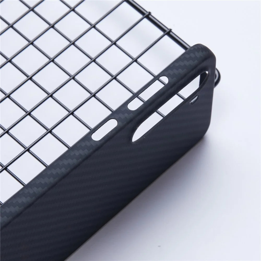 For Samsung Galaxy S23 Case Aramid Fiber 1500D Coarse Texture Aramid Fiber Slim Phone Back Cover (Big Lens Hole) - Black - 6