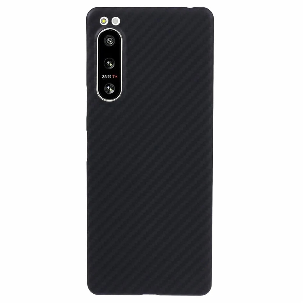For Sony Xperia 5 IV 5G Case Aramid Fiber Slim Case 1500D Coarse Texture Black Phone Cover (Big Lens Hole) - 1