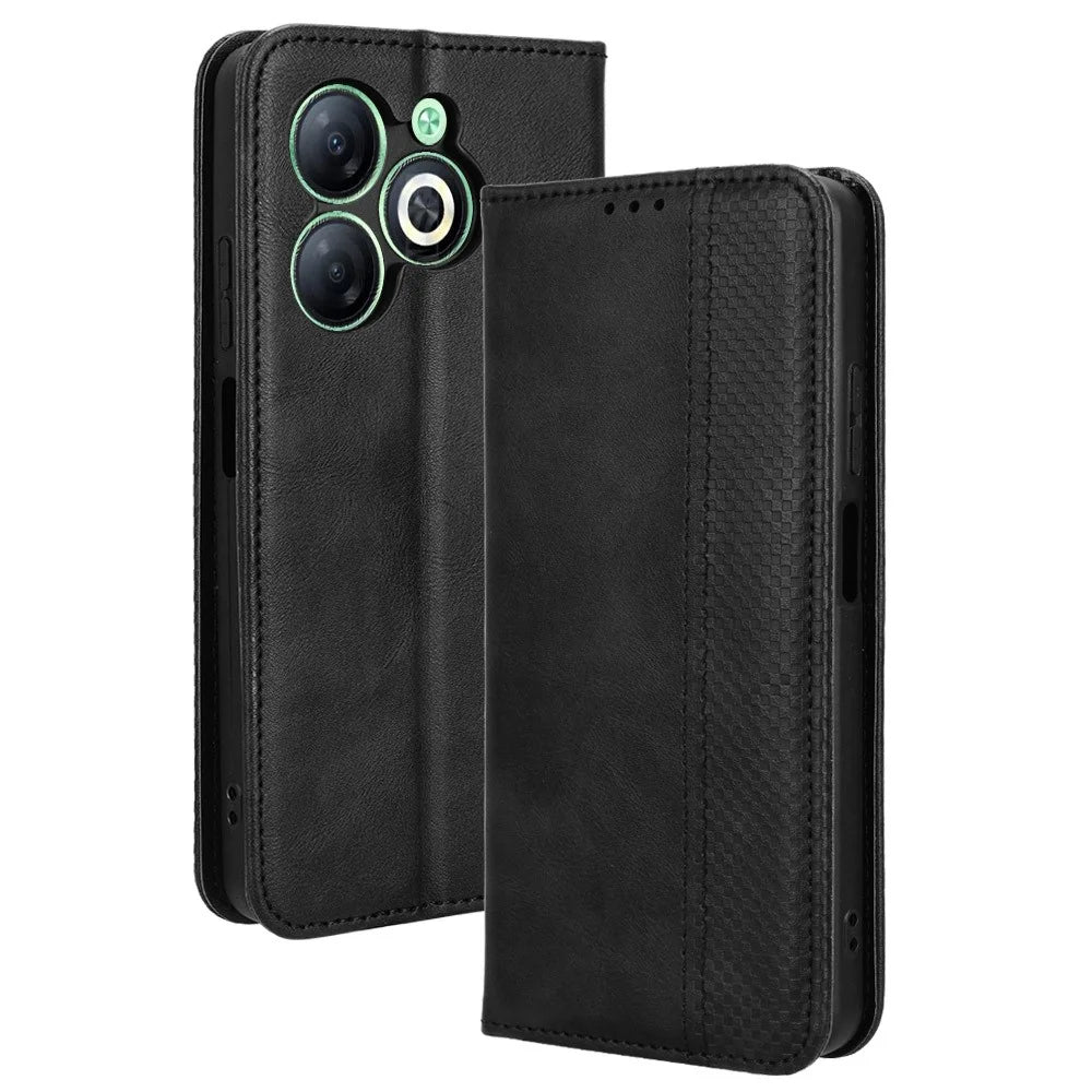 For Infinix Smart 8 4G X6525 / Smart 8 HD 4G Retro PU Leather Phone Case Wallet Stand Cover - Black - 1