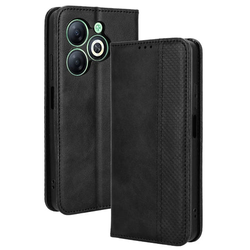 For Infinix Smart 8 4G X6525 / Smart 8 HD 4G Retro PU Leather Phone Case Wallet Stand Cover - Black - 1
