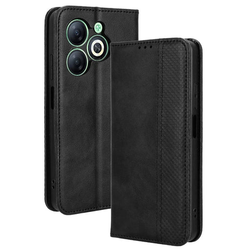 For Infinix Smart 8 4G X6525 / Smart 8 HD 4G Retro PU Leather Phone Case Wallet Stand Cover - Black - 1