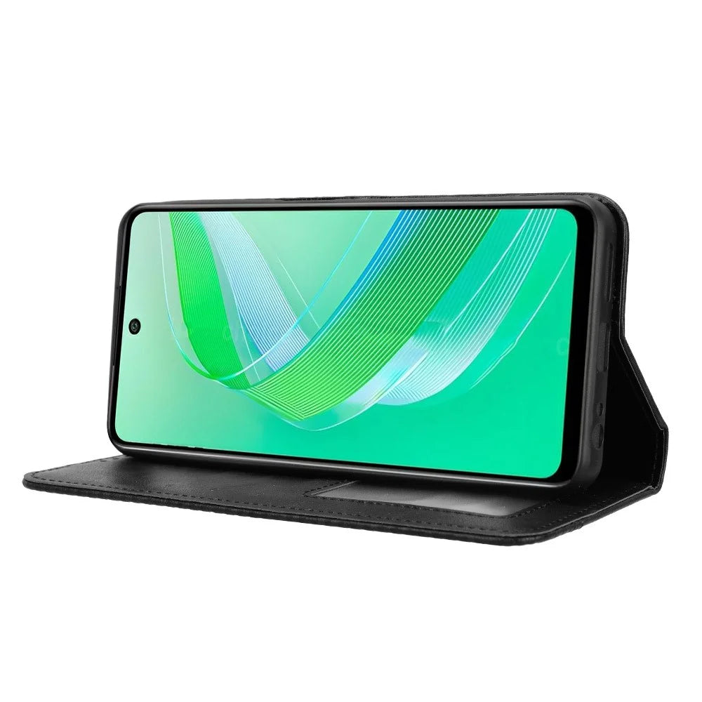 For Infinix Smart 8 4G X6525 / Smart 8 HD 4G Retro PU Leather Phone Case Wallet Stand Cover - Black - 3