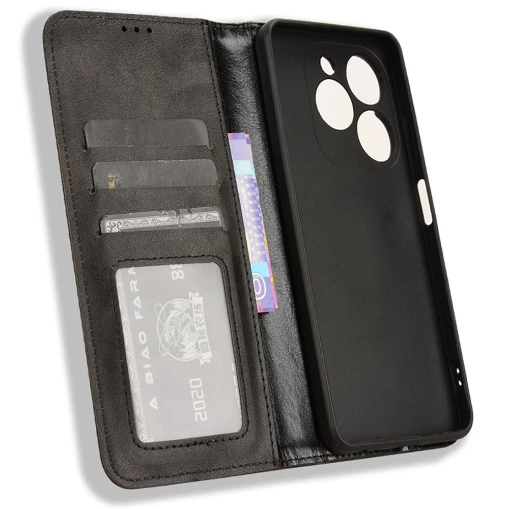 For Infinix Smart 8 4G X6525 / Smart 8 HD 4G Retro PU Leather Phone Case Wallet Stand Cover - Black - 5