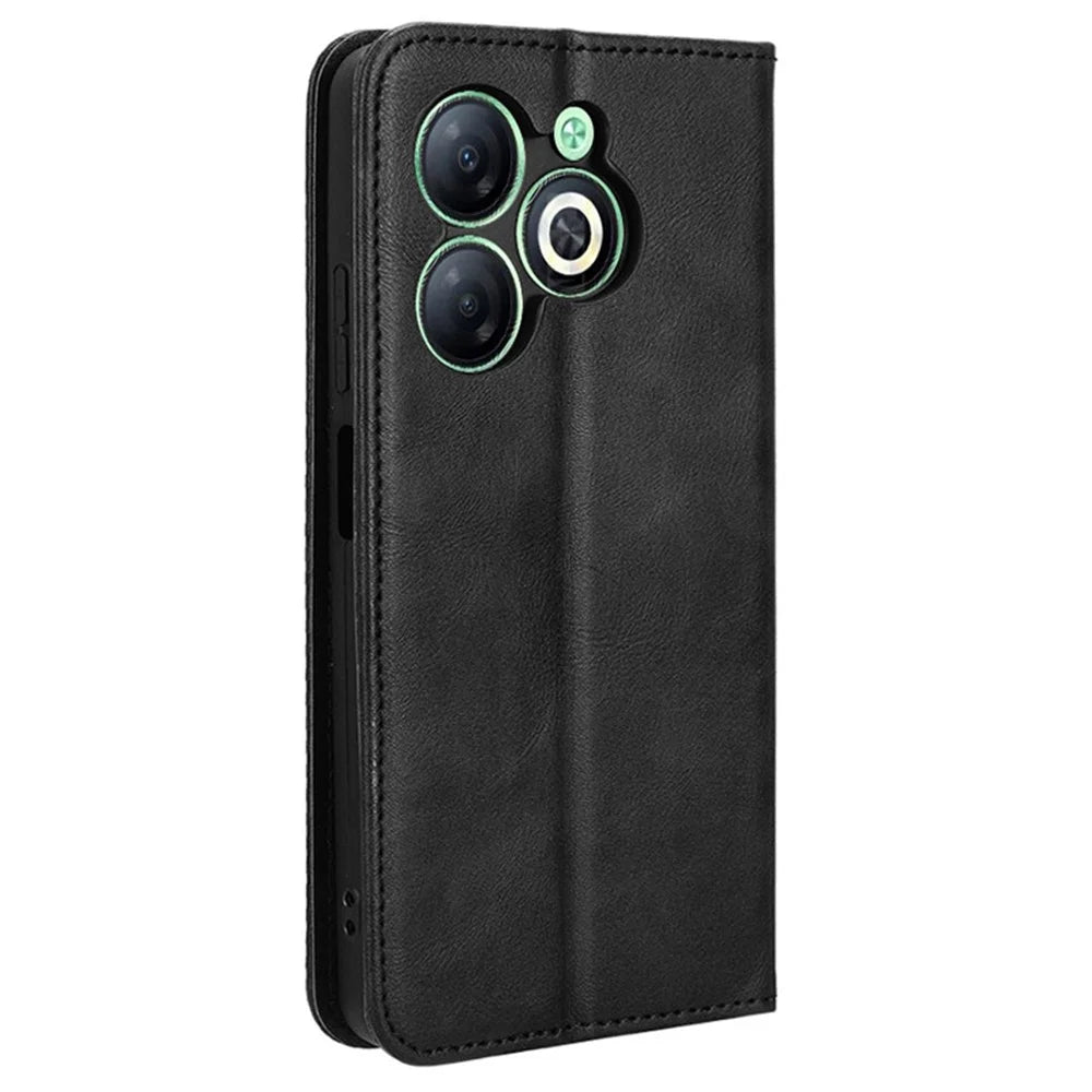 For Infinix Smart 8 4G X6525 / Smart 8 HD 4G Retro PU Leather Phone Case Wallet Stand Cover - Black - 7