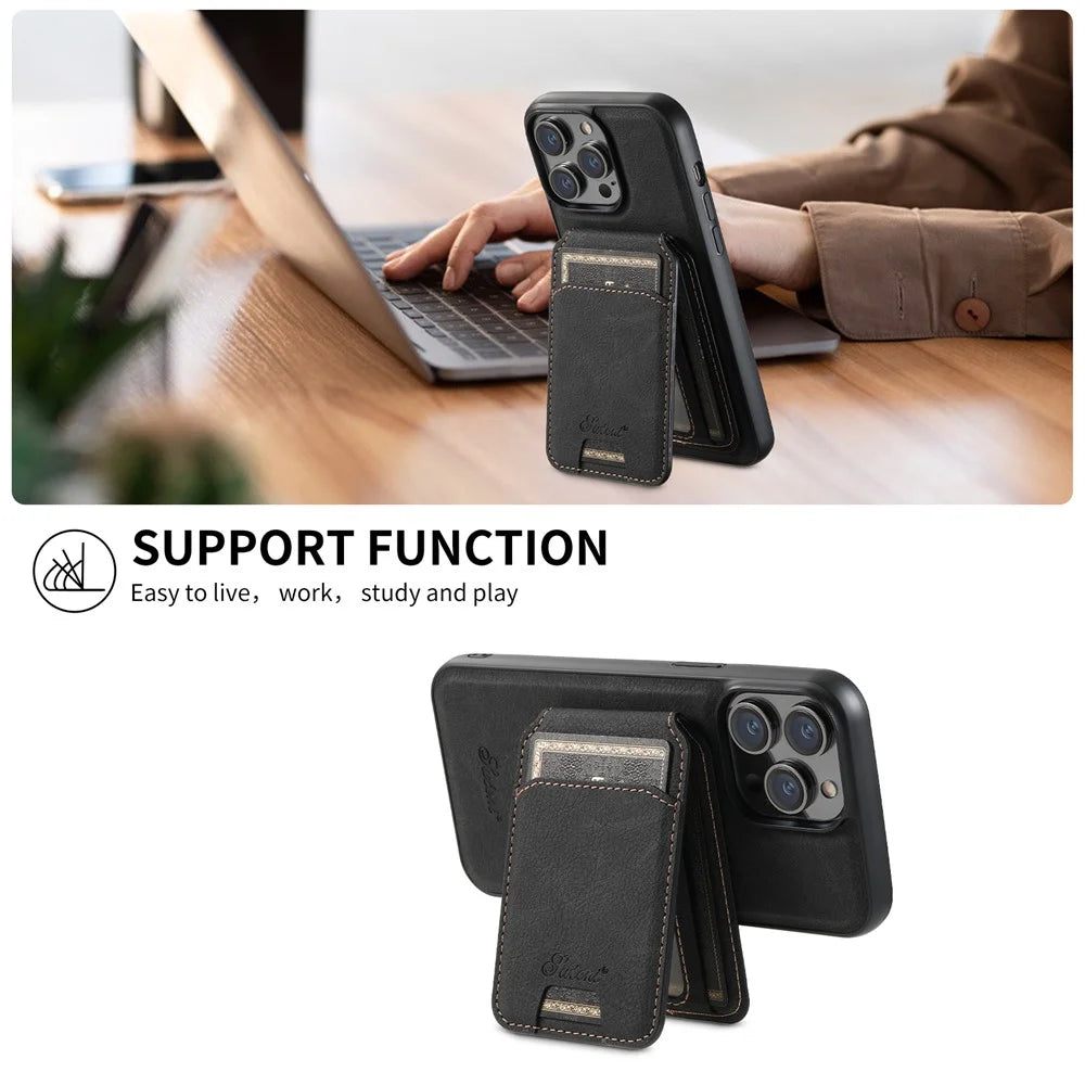 SUTENI H16 For iPhone 13 Pro Max 6.7 inch Magnetic Cases PU+TPU Card Holder Phone Cover Compatible with MagSafe - Black - 5