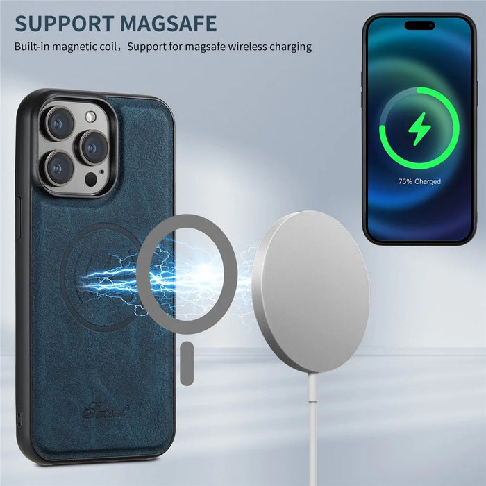 SUTENI H16 For iPhone 15 Pro Max Case Litchi Texture PU Leather+TPU Phone Shell Compatible with MagSafe - Blue - 4