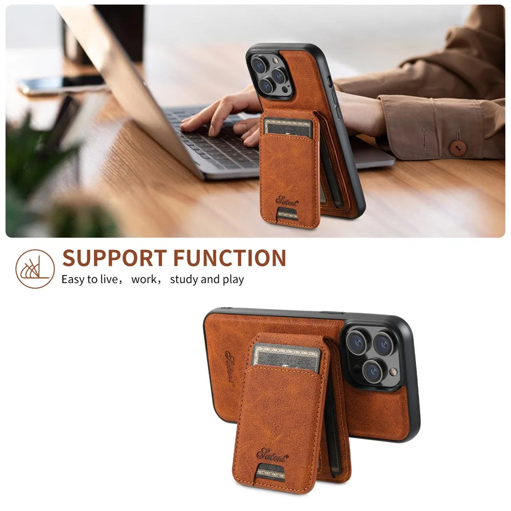 SUTENI H16 For iPhone 14 Pro Max Magnetic Case PU+TPU Anti-fall Detachable Phone Cover - Khaki - 5