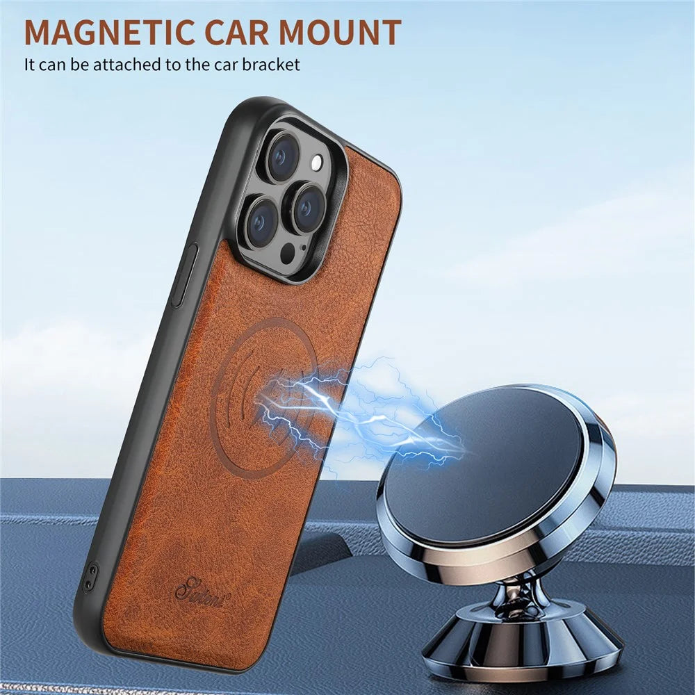 SUTENI H16 For iPhone 14 Pro Max Magnetic Case PU+TPU Anti-fall Detachable Phone Cover - Khaki - 6