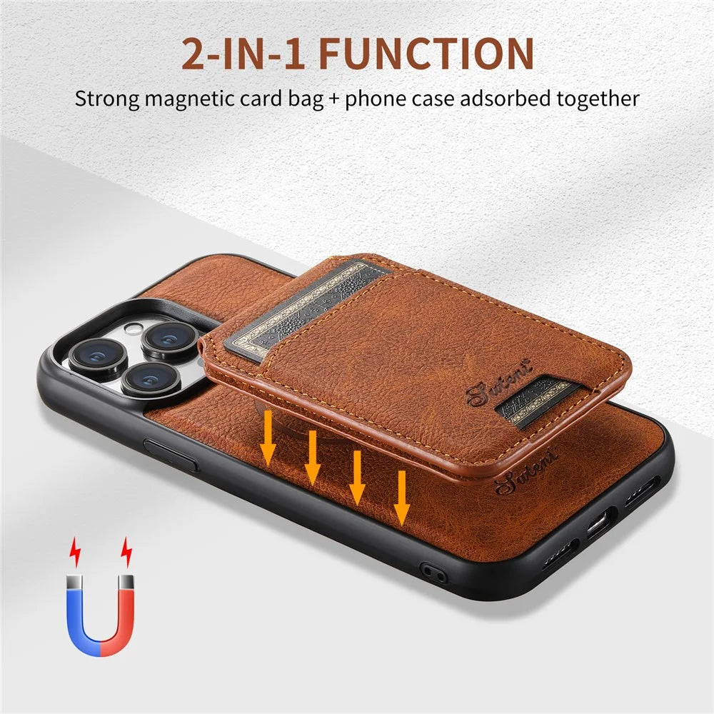 SUTENI H16 For iPhone 14 Pro Max Magnetic Case PU+TPU Anti-fall Detachable Phone Cover - Khaki - 7