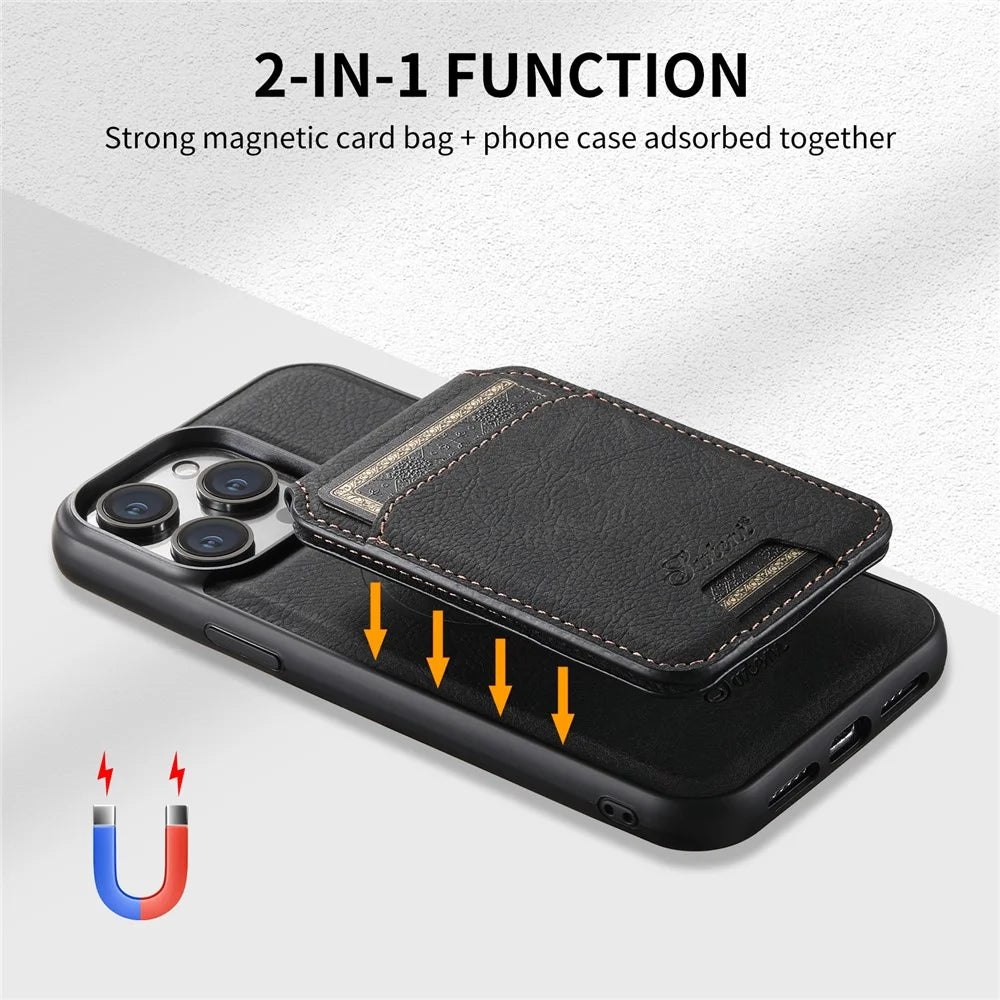 SUTENI H16 For iPhone 15 Pro Case Compatible with MagSafe Litchi Texture PU Leather Cover - Black - 7