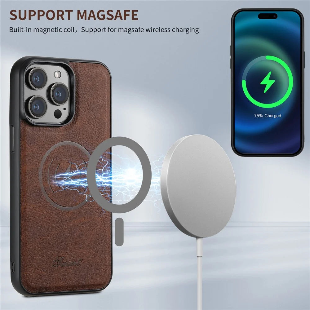 SUTENI H16 For iPhone 12 / 12 Pro Phone Case Kickstand Magnetic Detachable Cover - Brown - 4