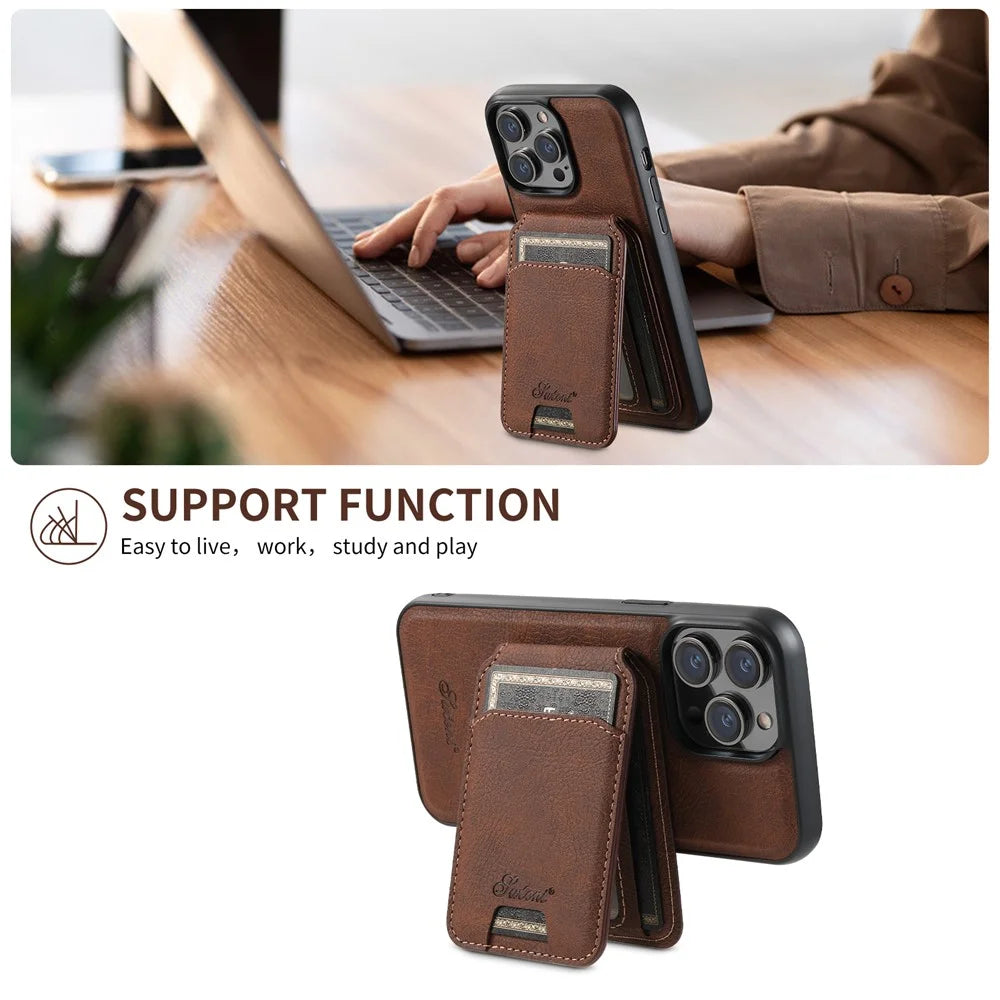 SUTENI H16 For iPhone 12 / 12 Pro Phone Case Kickstand Magnetic Detachable Cover - Brown - 5