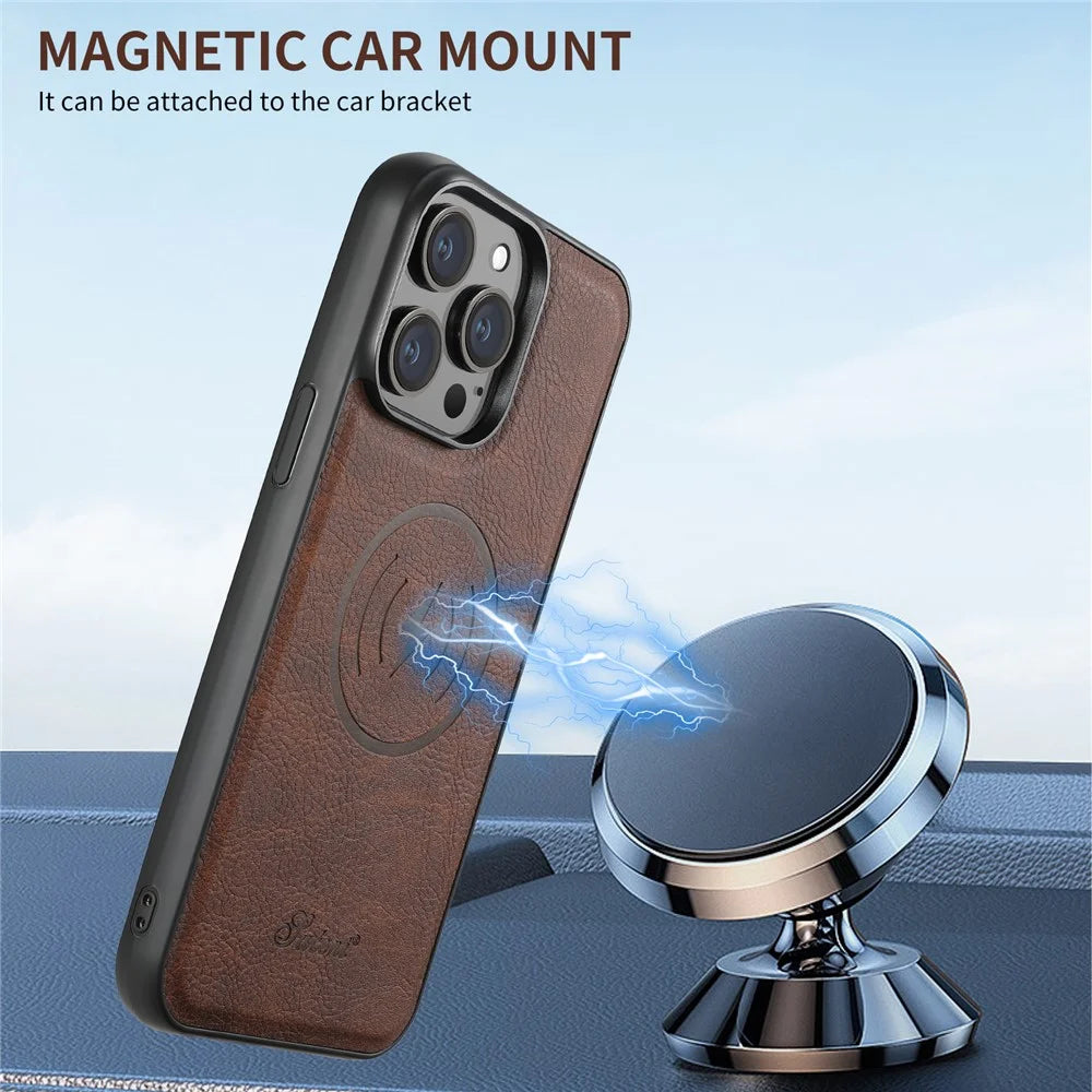 SUTENI H16 For iPhone 14 Pro Case Detachable Imprint Magnetic PU Leather Phone Shell - Brown - 6
