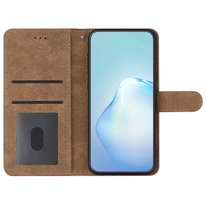 For Samsung Galaxy A35 5G Phone Case Lines Imprinted Leather Wallet Cover - Brown - 3