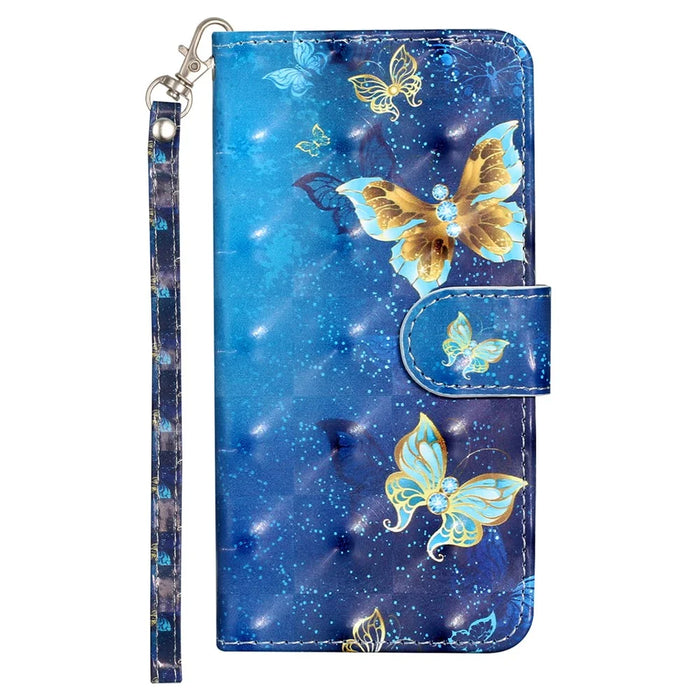 For Samsung Galaxy A35 5G Case 3D Pattern Print Leather Wallet Cellphone Cover - Blue Gold Butterflies - 6