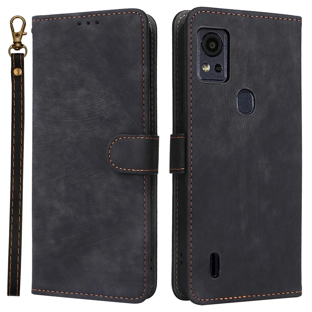 For Cricket Icon 5 / AT&T Motivate 4 Case RFID Blocking PU Leather Phone Cover with Strap - Black - 1