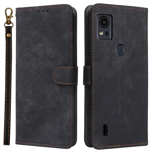 For Cricket Icon 5 / AT&T Motivate 4 Case RFID Blocking PU Leather Phone Cover with Strap - Black - 1