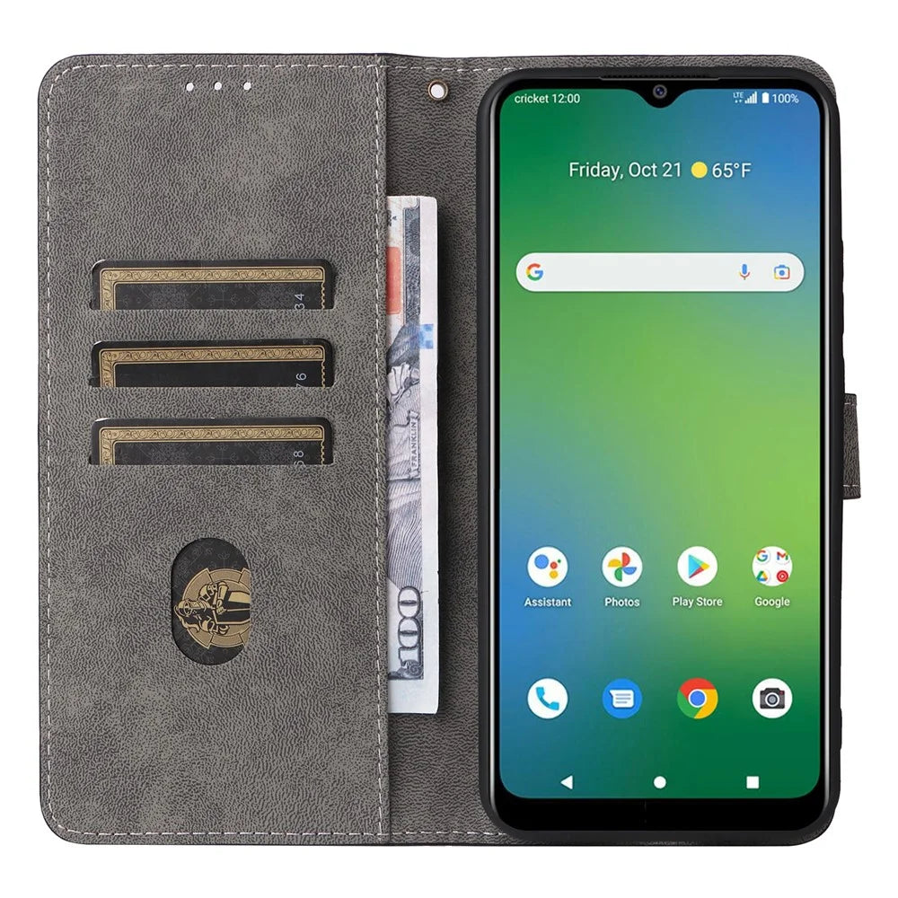 For Cricket Icon 5 / AT&T Motivate 4 Case RFID Blocking PU Leather Phone Cover with Strap - Black - 2