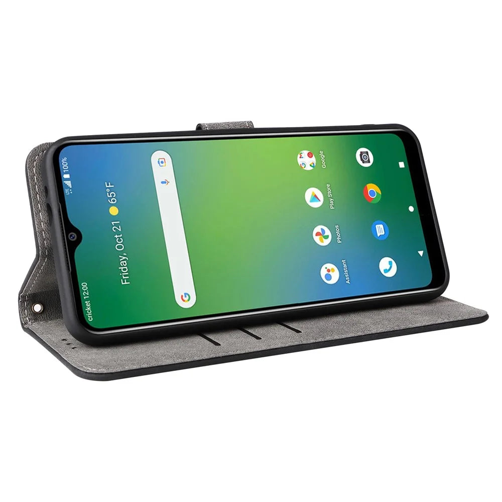 For Cricket Icon 5 / AT&T Motivate 4 Case RFID Blocking PU Leather Phone Cover with Strap - Black - 3