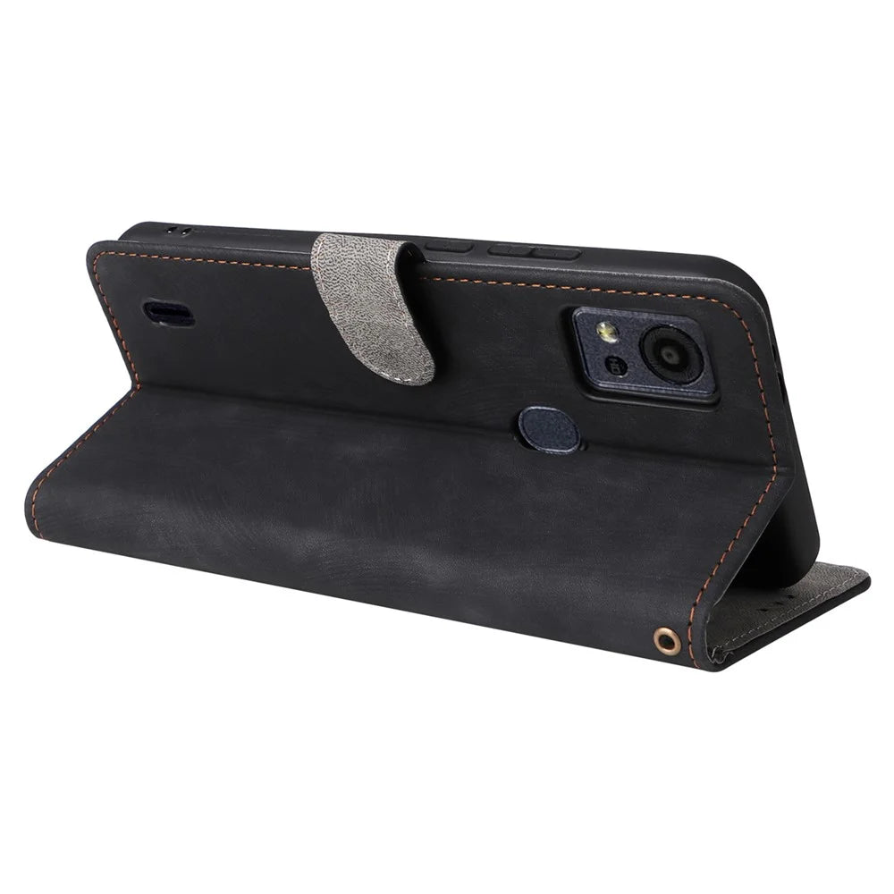 For Cricket Icon 5 / AT&T Motivate 4 Case RFID Blocking PU Leather Phone Cover with Strap - Black - 4