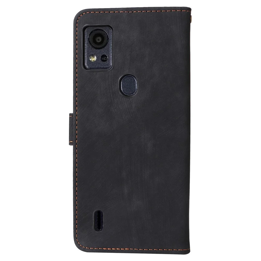 For Cricket Icon 5 / AT&T Motivate 4 Case RFID Blocking PU Leather Phone Cover with Strap - Black - 7