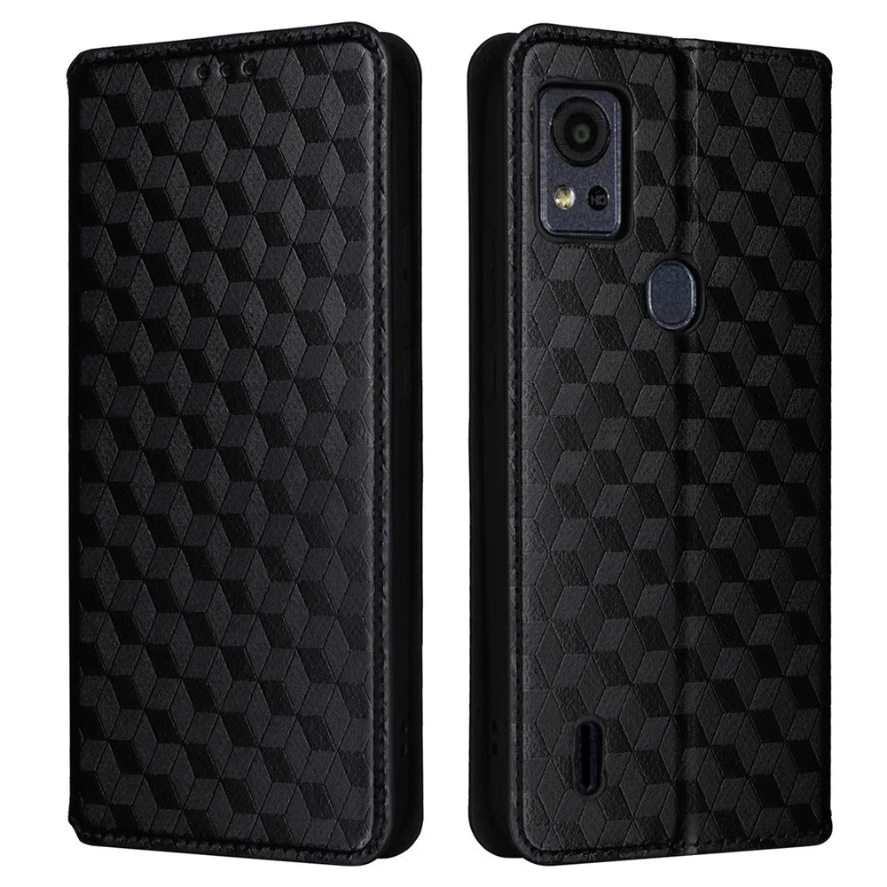 For Cricket Icon 5 / AT&T Motivate 4 Wallet Case PU Leather Folio Flip Phone Cover - Black - 1