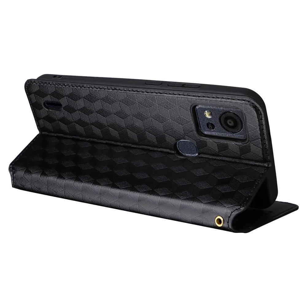 For Cricket Icon 5 / AT&T Motivate 4 Wallet Case PU Leather Folio Flip Phone Cover - Black - 4