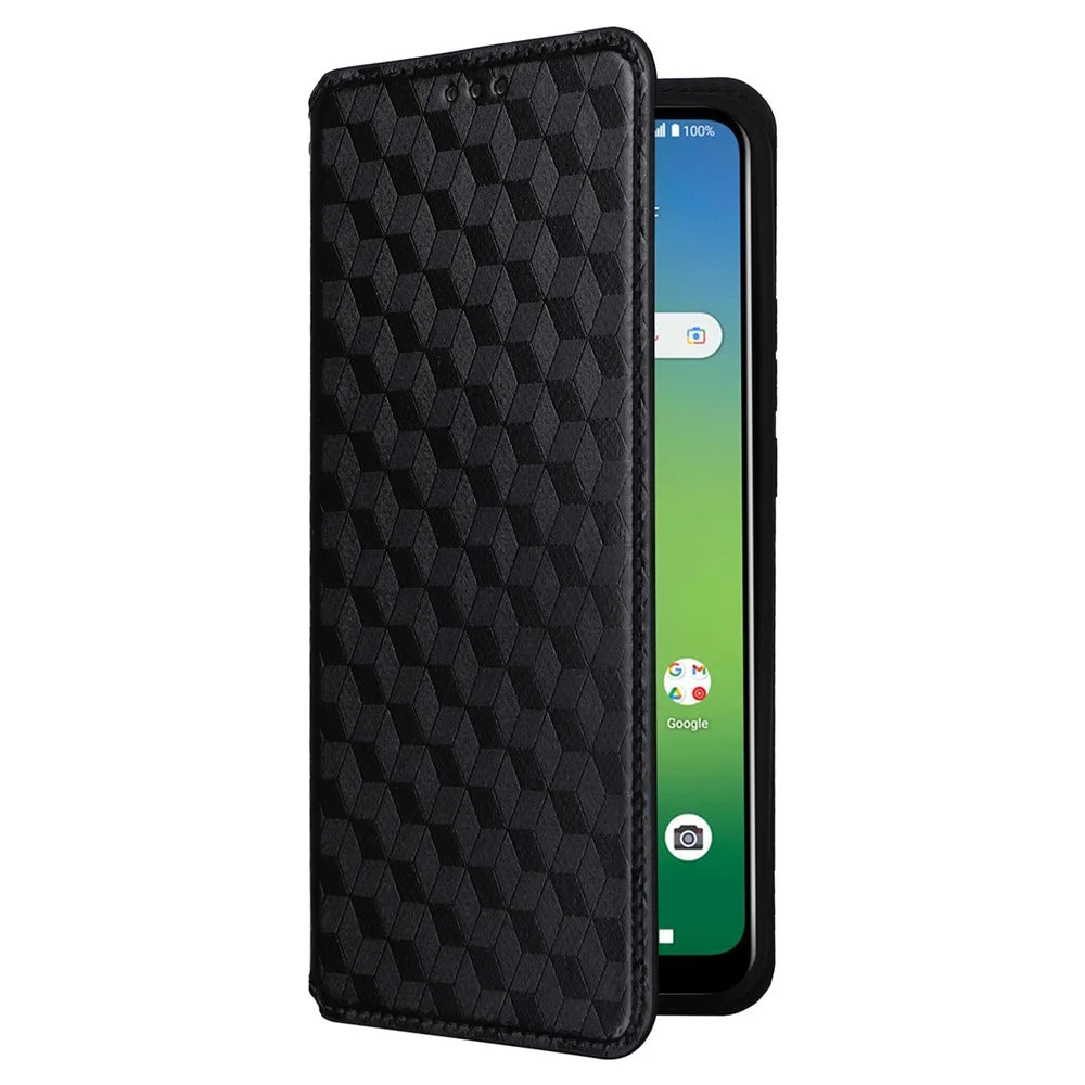 For Cricket Icon 5 / AT&T Motivate 4 Wallet Case PU Leather Folio Flip Phone Cover - Black - 5