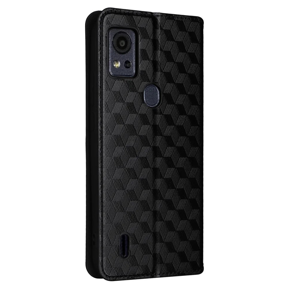 For Cricket Icon 5 / AT&T Motivate 4 Wallet Case PU Leather Folio Flip Phone Cover - Black - 6