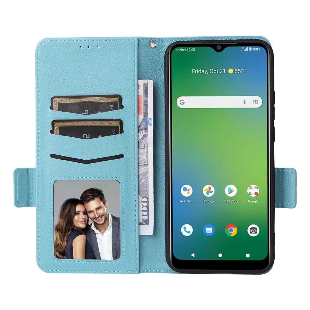 For Cricket Icon 5 / AT&T Motivate 4 Leather Case Stand Shock Absorbing Phone Cover - Baby Blue - 2